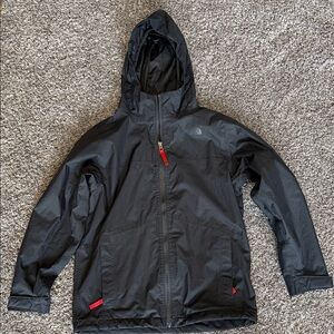 The North Face Boy’s Large Black Raincoat with Red Accents EUC